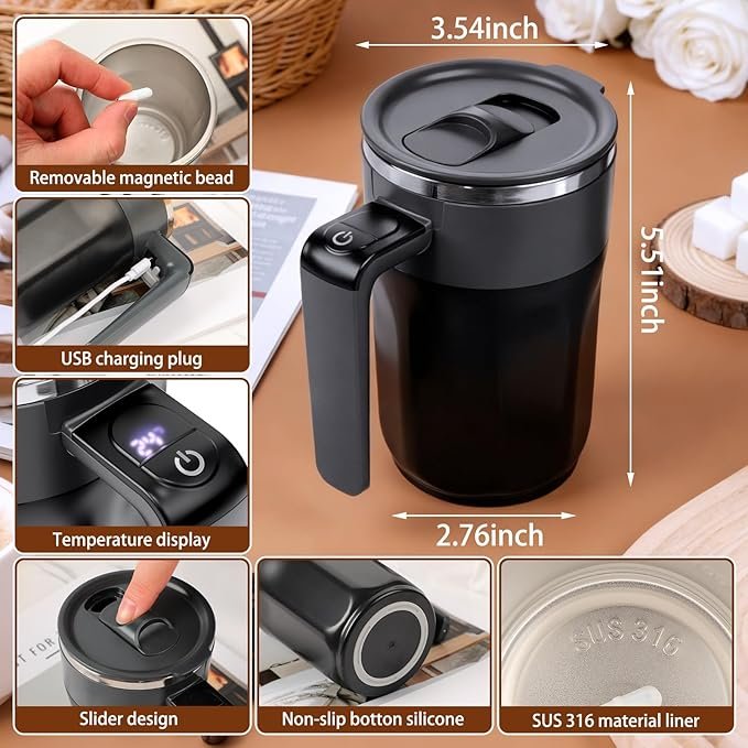 Bear Bottom Antiques, Stainless Steel Automatic Stirring Coffee Mug - Image 2