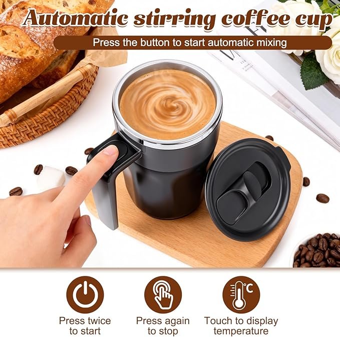 Bear Bottom Antiques, Stainless Steel Automatic Stirring Coffee Mug - Image 3