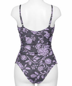 Women's Charcoal Gray & Lavender Floral Twist-Front One-Piece Swimsuit - Image 3