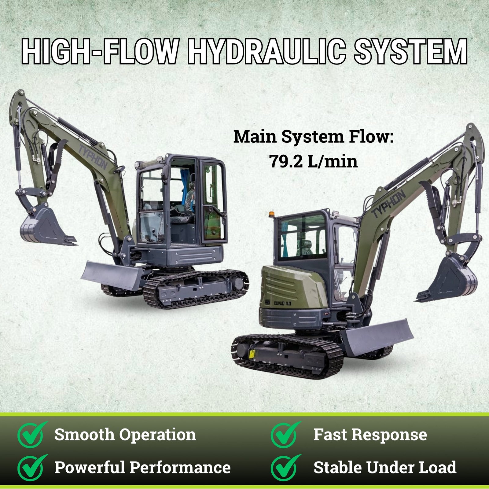 TYPHON KUVOU 4.0 mini excavator Kubota D1703 Diesel engine with 4Ton Operating Weight AC/ Heater - Image 8