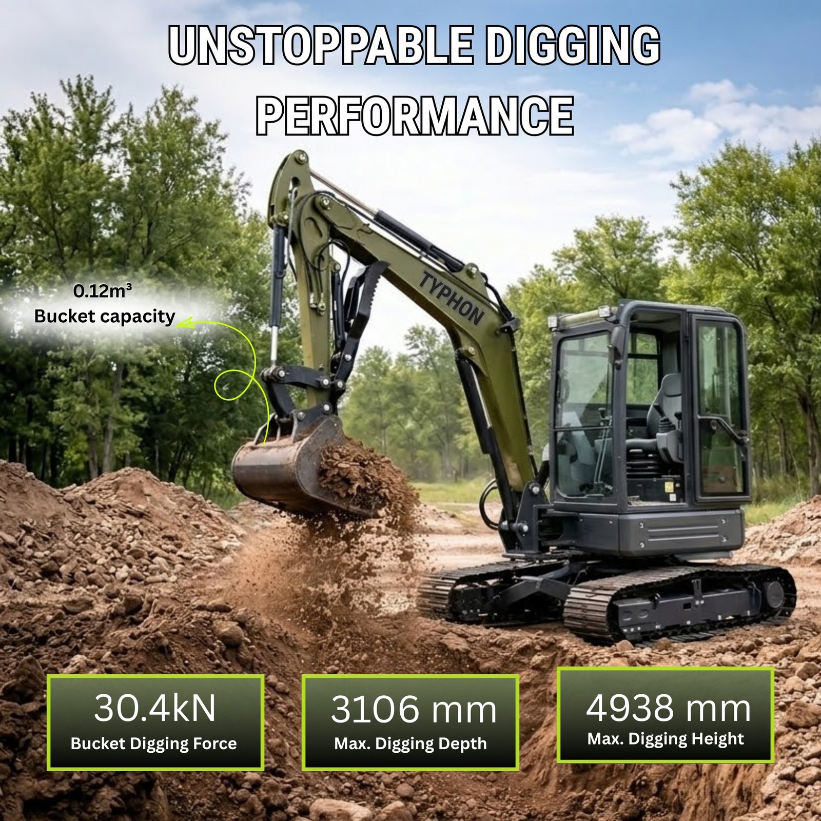 TYPHON KUVOU 4.0 mini excavator Kubota D1703 Diesel engine with 4Ton Operating Weight AC/ Heater - Image 12