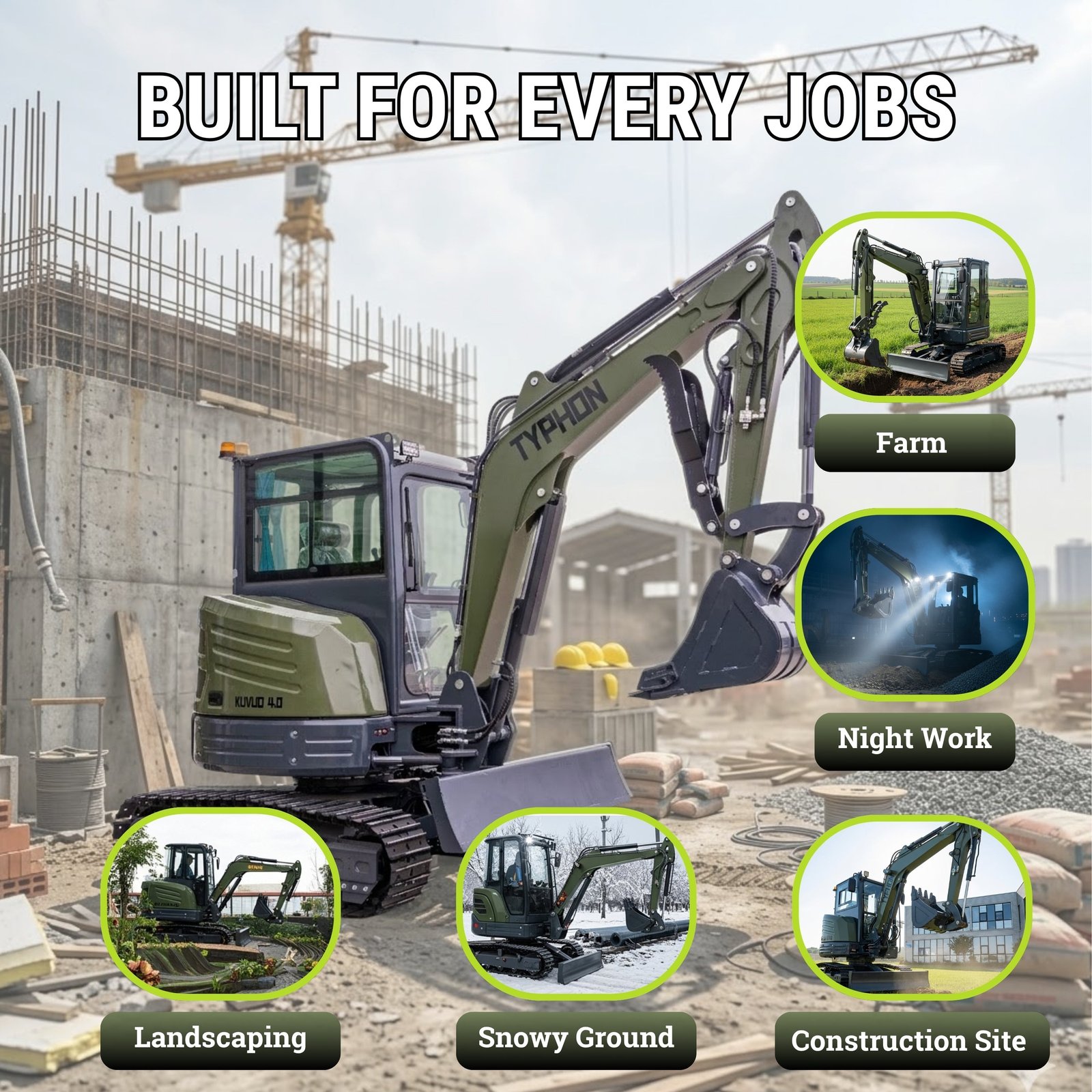 TYPHON KUVOU 4.0 mini excavator Kubota D1703 Diesel engine with 4Ton Operating Weight AC/ Heater - Image 13