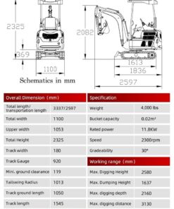 4,000 lb TYPHON TERROR XX RED Mini Excavator Kubota D902 Engine - Image 7