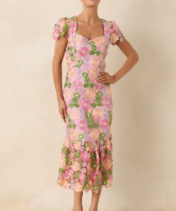 My Debut Lavender Embroidered Floral Midi Dress