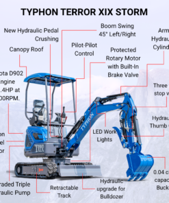 New TYPHON TERROR XIX STORM Mini Excavator 4000lbs 20.4hp Kubota D902 engine  Trench Digger with Boom Swing, Canopy, Retractable Tracks - Image 9