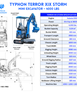 Alternative view of New TYPHON TERROR XIX STORM Mini Excavator 4000lbs 20.4hp Kubota D902 engine  Trench Digger with Boom Swing, Canopy, Retractable Tracks