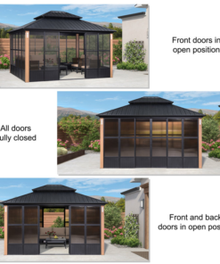 12' x 14' Hardtop Aluminum Gazebo with Galvanized Steel Roof & Sliding Doors - Image 3