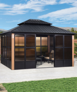 12' x 14' Hardtop Aluminum Gazebo with Galvanized Steel Roof & Sliding Doors - Image 4