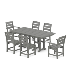 Polywood Lakeside 7-Piece Farmhouse Dining Set – Slate Grey