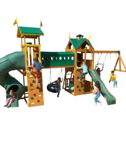 Alternative view of KidKraft Mockingbird View Wooden Swing Set / Playset with Tower, Hoop, Tunnel, and Tire Swing