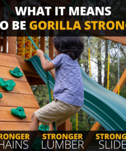 Gorilla Playsets Mountaineer Treehouse Wooden Swing Set with Tube Slide, Rope Ladder, and Sandbox - Image 3