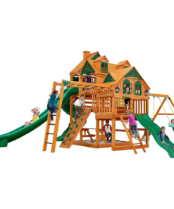 Gorilla Playsets Empire Extreme Wooden Swing Set with Monkey Bars, Clatter Bridge, Tower, and 3 Slides