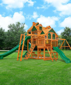 Alternative view of Gorilla Playsets Empire Extreme Wooden Swing Set with Monkey Bars, Clatter Bridge, Tower, and 3 Slides