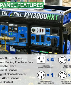 DuroMax XP13000HXT 13,000 Watt Electric Start Tri-Fuel Natural Gas/Propane/Gas Powered Portable Generator w/ CO Alert - Image 3