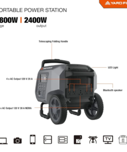 Yard Force Portable Power Station 2400-Watt Continuous 4800-Watt Peak, Bluetooth speaker, WIFI connection, Wireless Charging, RV 30A plug, LED light - Image 7