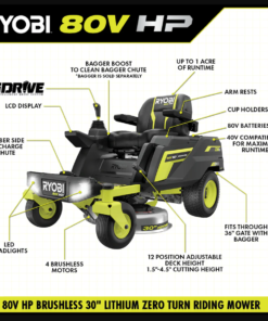 RYOBI 80V HP Brushless 30 in. Battery Electric Cordless Zero Turn Mower with 80V 10 Ah Batteries - Image 6